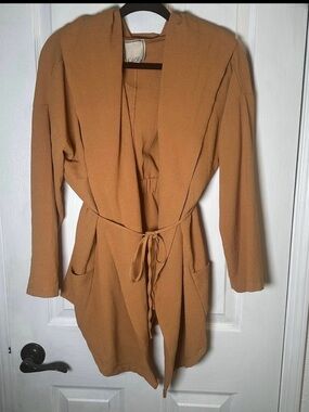 Women's Tan Wrap Belted Trench Coatigan